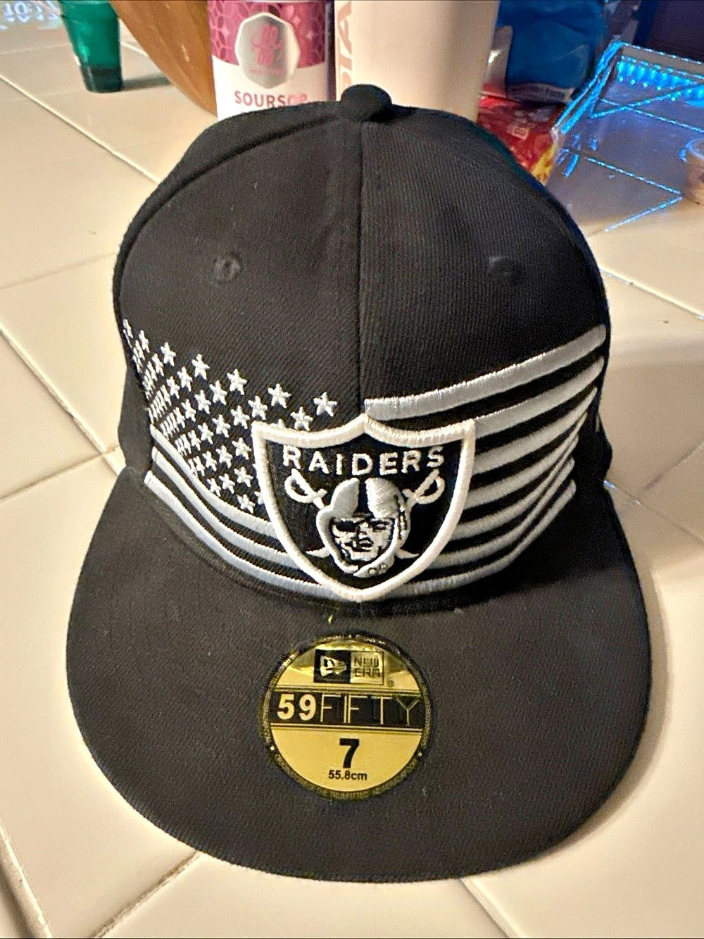 New Era Las Vegas Raiders 59FIFTY Fitted Hat Black & White Size 7